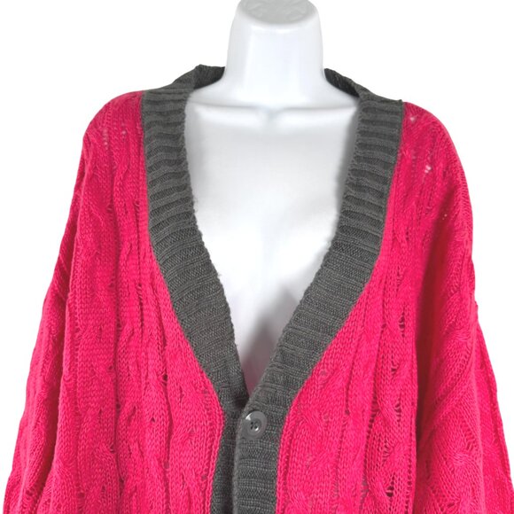 Lularoe Lucille Cardigan Sweater Large Cable Knit Pink Gray Oversized CJ-2080 - Picture 3 of 7